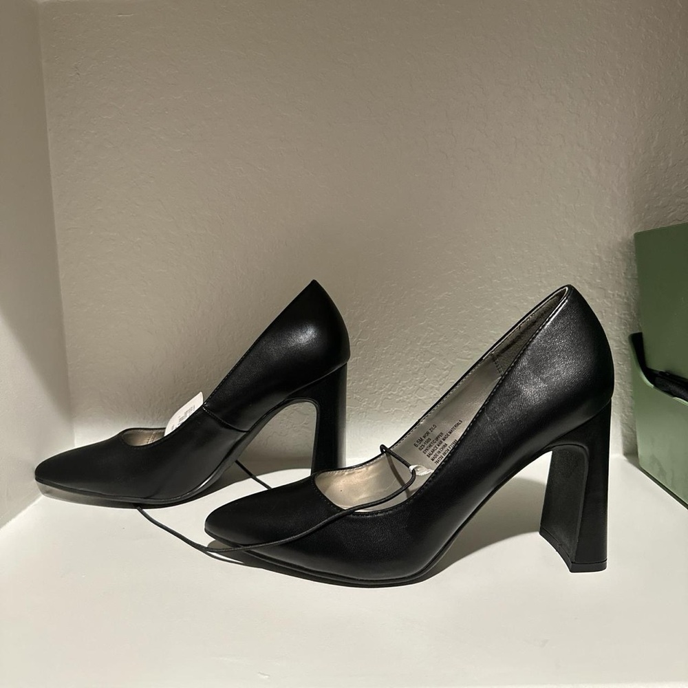 Black leather heels with 4 inch heel